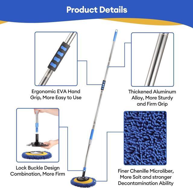 Alt view image 4 of 7 - Wall Cleaner,Wall Cleaner Mop Blue Mop for Walls Max 66 Wall Mop with Long Handle,Rotatable Adjustable Cleaning Mop,Ceiling Dust Mop,Wall Cleaning Tool for Walls/Baseboard/Floors, 66in Wall Cleaner