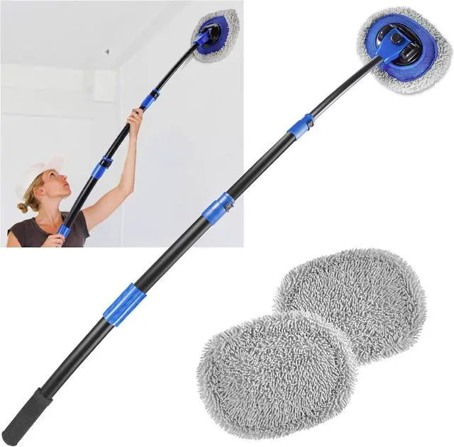 Main image of Wall Cleaner Mop, Washer Mops with Long Handle for Cleaning Walls Baseboard Window High Cabinet Ceiling Floor, 15°Bend Labor-Saving Microfiber Dry Dust and Wet Wash Cleaning Mop with Replacement Pad