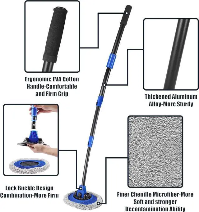 Alt view image 2 of 7 - Wall Cleaner Mop, Washer Mops with Long Handle for Cleaning Walls Baseboard Window High Cabinet Ceiling Floor, 15°Bend Labor-Saving Microfiber Dry Dust and Wet Wash Cleaning Mop with Replacement Pad