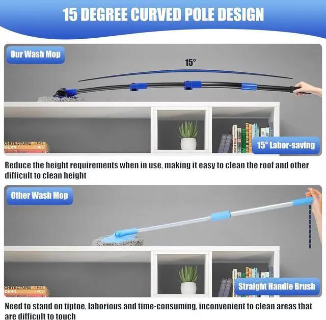 Alt view image 4 of 7 - Wall Cleaner Mop, Washer Mops with Long Handle for Cleaning Walls Baseboard Window High Cabinet Ceiling Floor, 15°Bend Labor-Saving Microfiber Dry Dust and Wet Wash Cleaning Mop with Replacement Pad