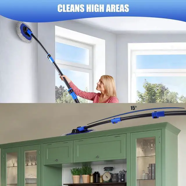 Alt view image 6 of 7 - Wall Cleaner Mop, Washer Mops with Long Handle for Cleaning Walls Baseboard Window High Cabinet Ceiling Floor, 15°Bend Labor-Saving Microfiber Dry Dust and Wet Wash Cleaning Mop with Replacement Pad