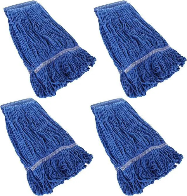 Main image of 4Pcs Commercial String Mop Head, Loop-End Mop Head Replacement, Heavy Duty Mop Head Refills, 6 Inch Headband, Cotton Looped End Wet Cleaning Mop Refill for Home, Industrial and Commercial Use (Blue)
