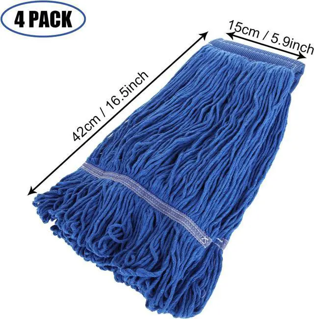 Alt view image 2 of 7 - 4Pcs Commercial String Mop Head, Loop-End Mop Head Replacement, Heavy Duty Mop Head Refills, 6 Inch Headband, Cotton Looped End Wet Cleaning Mop Refill for Home, Industrial and Commercial Use (Blue)