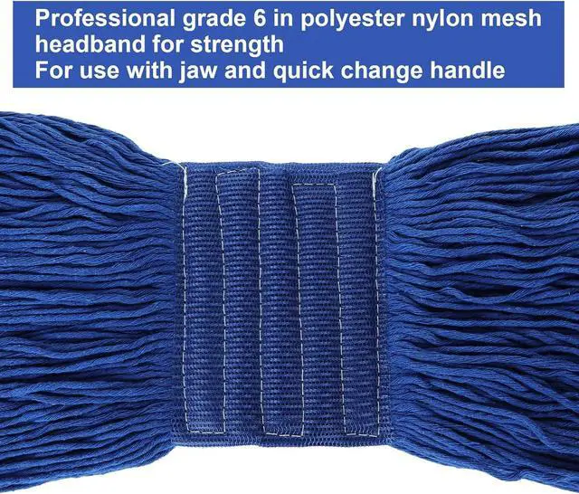 Alt view image 3 of 7 - 4Pcs Commercial String Mop Head, Loop-End Mop Head Replacement, Heavy Duty Mop Head Refills, 6 Inch Headband, Cotton Looped End Wet Cleaning Mop Refill for Home, Industrial and Commercial Use (Blue)