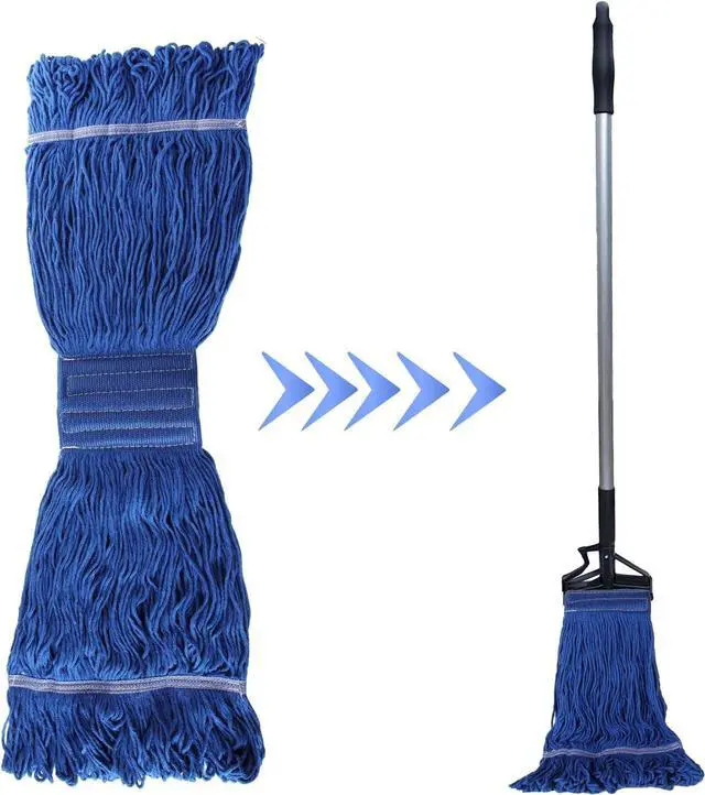 Alt view image 6 of 7 - 4Pcs Commercial String Mop Head, Loop-End Mop Head Replacement, Heavy Duty Mop Head Refills, 6 Inch Headband, Cotton Looped End Wet Cleaning Mop Refill for Home, Industrial and Commercial Use (Blue)
