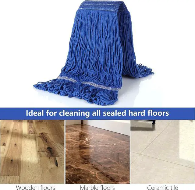 Alt view image 7 of 7 - 4Pcs Commercial String Mop Head, Loop-End Mop Head Replacement, Heavy Duty Mop Head Refills, 6 Inch Headband, Cotton Looped End Wet Cleaning Mop Refill for Home, Industrial and Commercial Use (Blue)