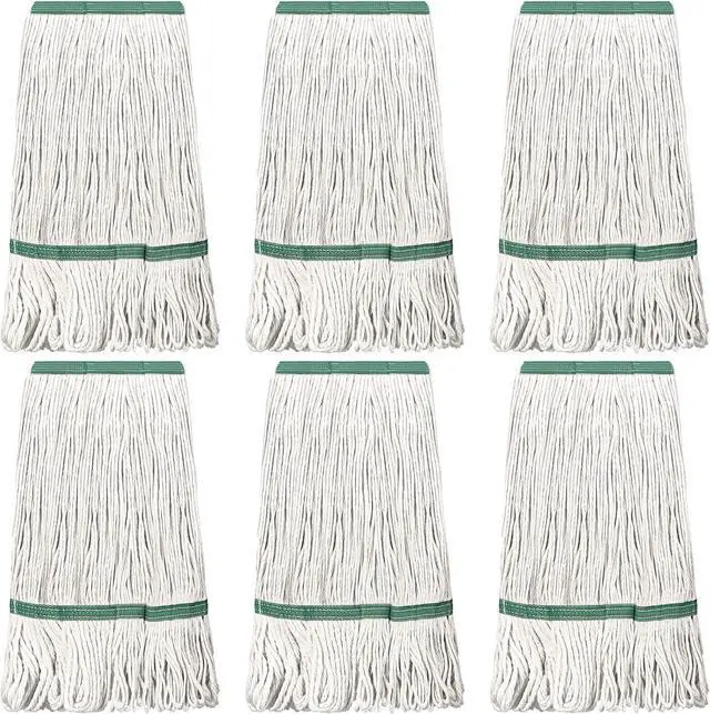 Main image of 6 Pack Heavy Loop End Cotton String Mop Head Heavy Duty Mop Head Commercial Refills Mop Head Replacement for Home Industrial Commercial Cleaning (White, Green)