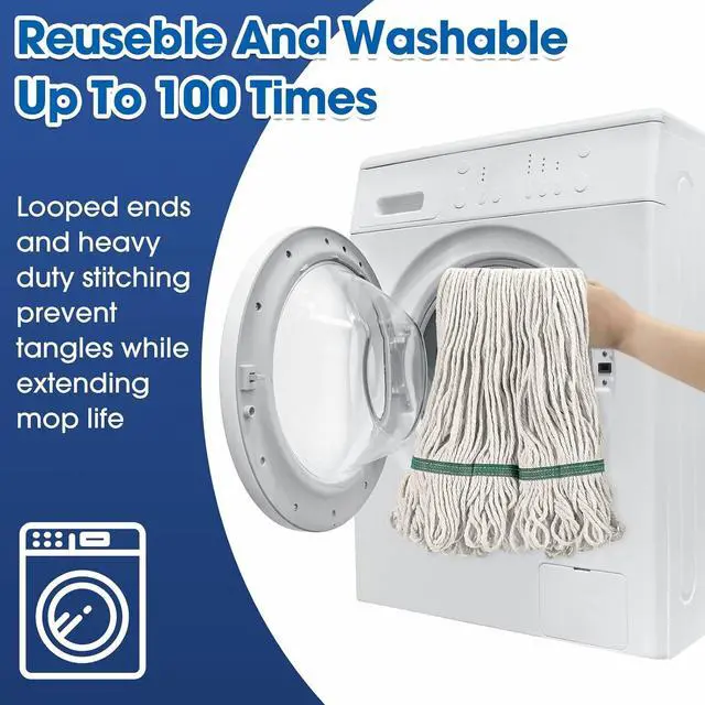 Alt view image 6 of 7 - 6 Pack Heavy Loop End Cotton String Mop Head Heavy Duty Mop Head Commercial Refills Mop Head Replacement for Home Industrial Commercial Cleaning (White, Green)