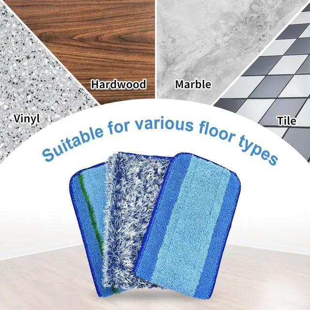 Alt view image 6 of 7 - 8 Pack Microfiber Cleaning Pad for Bona Mop Hardwood & Hard Surface Floors Dry and Wet Floor Cleaning - Includes 4 Microfiber Cleaning Pad, 2 Deep Clean Pads and 2 Dusting Pad - Dual Zone Cleaning