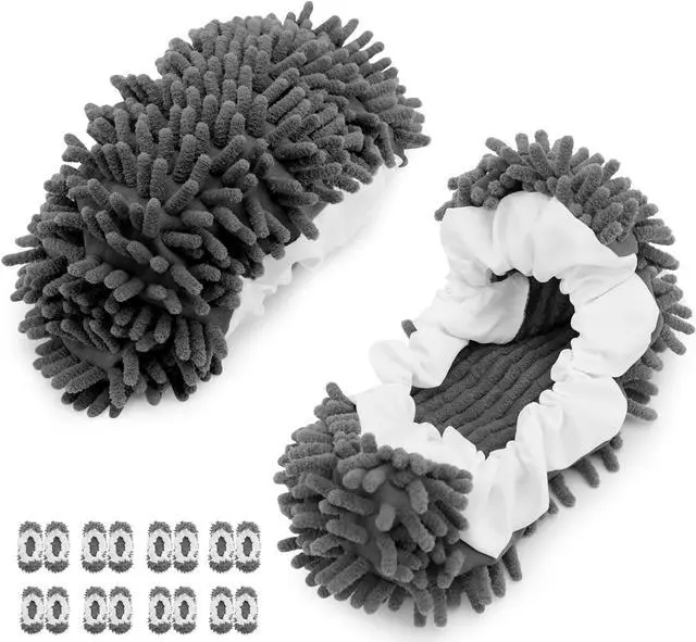 Main image of 8 Pcs Mop Slippers Socks Floor Cleaning,Microfiber Shoe Covers dust Washable Reusable for Woman Man House Kitchen (Dark Grey)