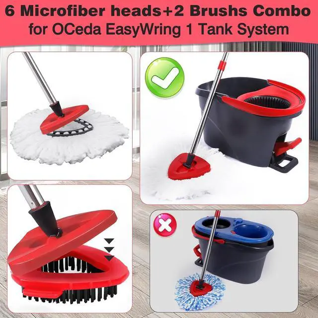 Alt view image 2 of 7 - Mop Replacement Heads 6 Pcs & 2 Scrub Brushes Combo for Ocedar Easywring 1-Tank System,Microfiber Spin Mop Replacement Head,Machine Washable for Bathroom,Kitchen,Tub and Tile Cleaning