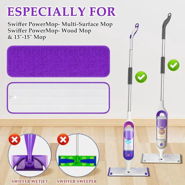 Alt view image 2 of 5 - Microfiber Mop Pads for Swiffer PowerMop: Papclean Wet Dry Mopping Pads Refill Floor Cleaner - 6 Pcs Reusable Cloths for 13" -15" Power Mop Wood Multi-Surface Floor Cleaning