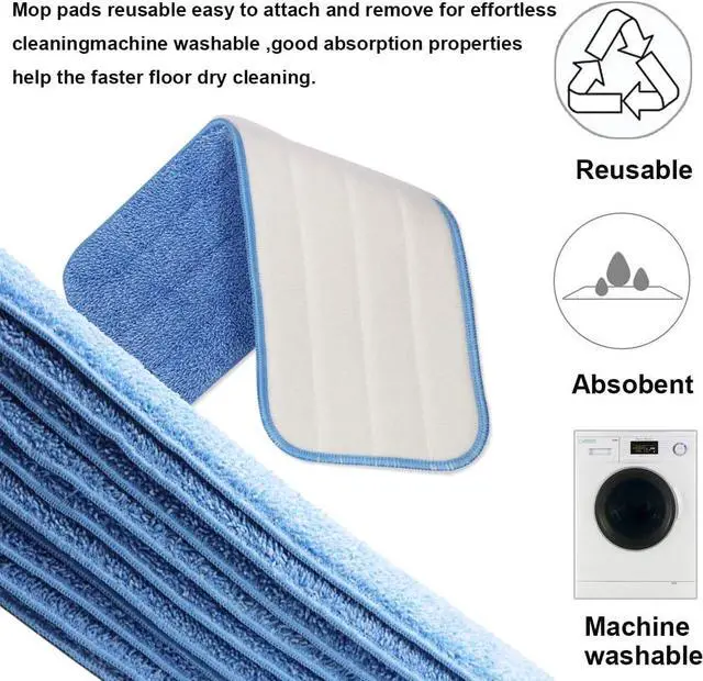 Alt view image 5 of 7 - 10 Pack Spray Mop Replacement Heads for Wet/Dry Mops, Reusable Microfiber Mop Pads Compatible with Bona Floor Care System - Blue