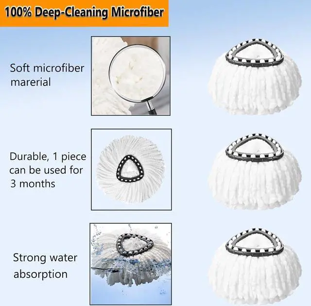 Alt view image 3 of 7 - 12Pack Spin Mop Replacement Heads,100% Microfiber Mop Head Replacement Compatible with Triangle Spin Mop, 360 Degree Spin Mop Refill for Easy House Cleaning Floor Mopping