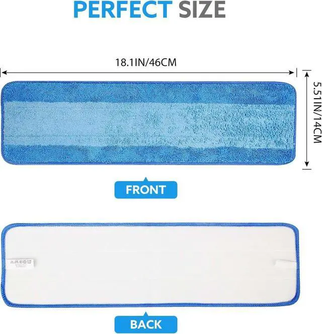Alt view image 2 of 7 - 6 Pack Microfiber Cleaning Pads are Compatible with Bona Mop,18 Inch Replaceable Mop Pad Refill,Washable & Reusable Blue Microfiber Mop Pads for Hardwood and Hard-Surface Floors