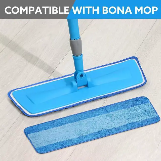 Alt view image 3 of 7 - 6 Pack Microfiber Cleaning Pads are Compatible with Bona Mop,18 Inch Replaceable Mop Pad Refill,Washable & Reusable Blue Microfiber Mop Pads for Hardwood and Hard-Surface Floors