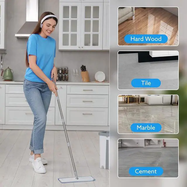 Alt view image 6 of 7 - 6 Pack Microfiber Cleaning Pads are Compatible with Bona Mop,18 Inch Replaceable Mop Pad Refill,Washable & Reusable Blue Microfiber Mop Pads for Hardwood and Hard-Surface Floors