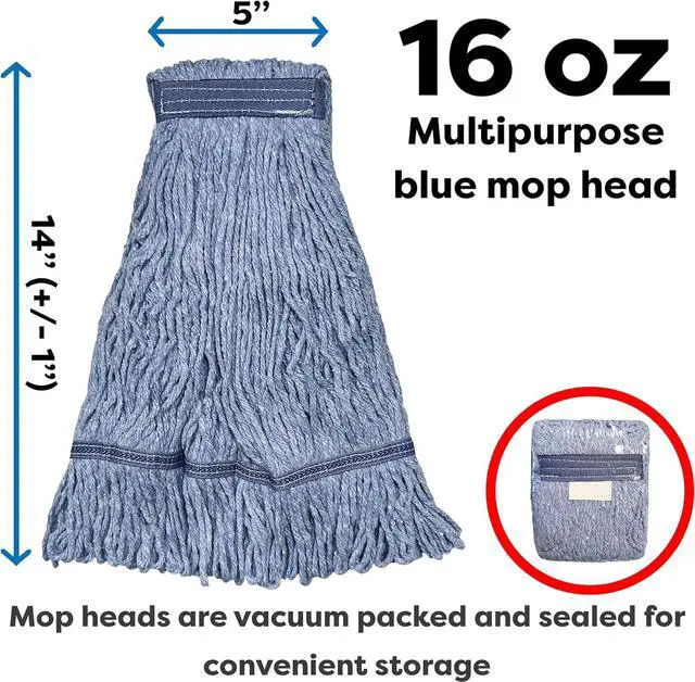 Alt view image 4 of 7 - Blue Commercial Mop Head Replacement. Looped End Prevents Tangling and Twisting. Industrial Mop Heads. Synthetic Cotton Blend for Maximum Absorption. Wide Universal Headband. 3 Pack