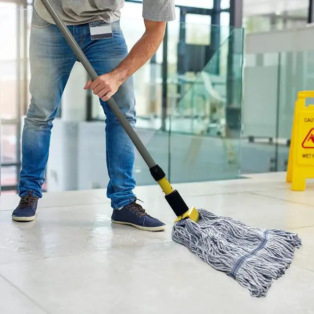 Alt view image 5 of 7 - Blue Commercial Mop Head Replacement. Looped End Prevents Tangling and Twisting. Industrial Mop Heads. Synthetic Cotton Blend for Maximum Absorption. Wide Universal Headband. 3 Pack
