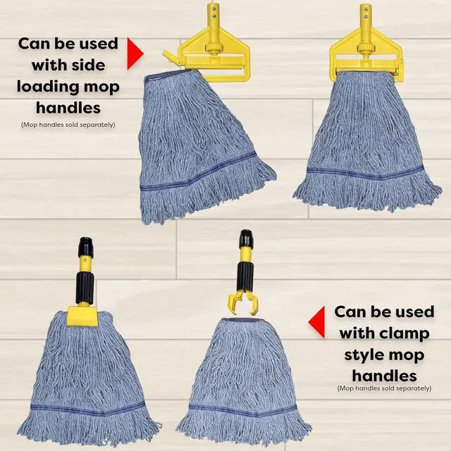 Alt view image 6 of 7 - Blue Commercial Mop Head Replacement. Looped End Prevents Tangling and Twisting. Industrial Mop Heads. Synthetic Cotton Blend for Maximum Absorption. Wide Universal Headband. 3 Pack