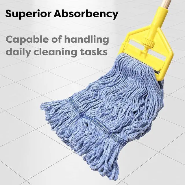 Alt view image 7 of 7 - Blue Commercial Mop Head Replacement. Looped End Prevents Tangling and Twisting. Industrial Mop Heads. Synthetic Cotton Blend for Maximum Absorption. Wide Universal Headband. 3 Pack