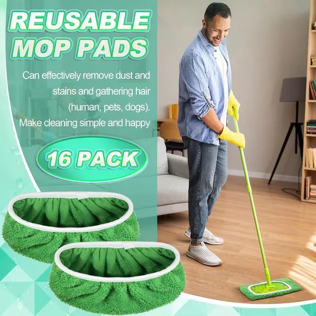 Alt view image 4 of 7 - Nuogo 16 Packs Reusable Wet Mop Pads Refills Compatible with Swiffer Sweeper Mops Household Cleaning Tools Washable Mop Pads for Wet & Dry Use (Mop is Not Included)(Green)