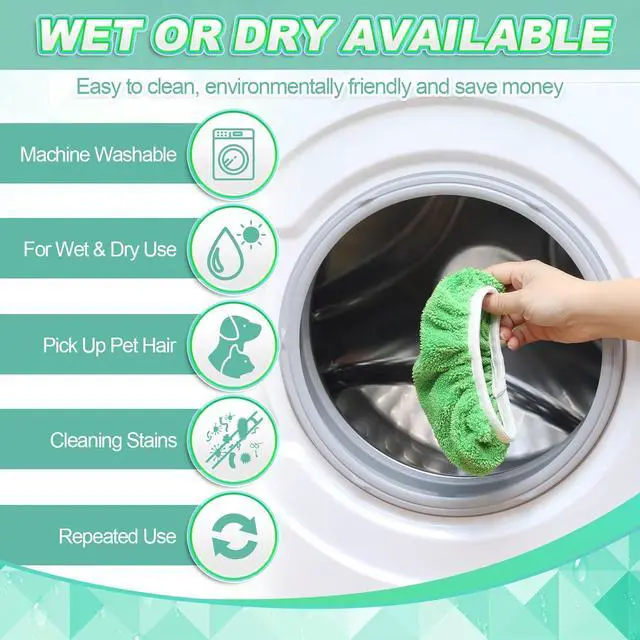 Alt view image 6 of 7 - Nuogo 16 Packs Reusable Wet Mop Pads Refills Compatible with Swiffer Sweeper Mops Household Cleaning Tools Washable Mop Pads for Wet & Dry Use (Mop is Not Included)(Green)