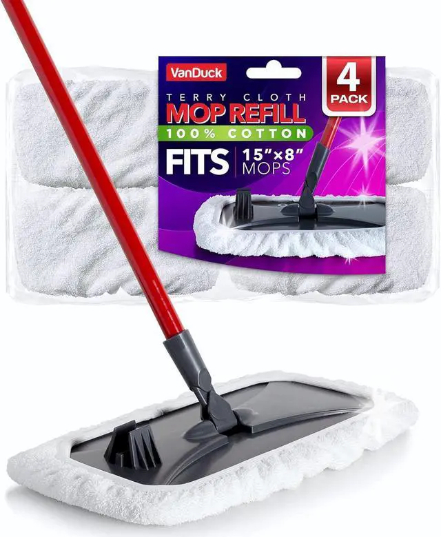 Main image of 100% Cotton Pad Terry Cloth Mop Refills 15x8 inch (4-Pack)
