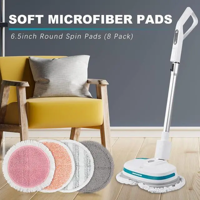 Alt view image 2 of 6 - Electric Mop Pads 6.5 inch: G700 & P700 Pink Spin Mop Replacement Pads Cordless Electric Mops for Floor Cleaning Scrubber Microfiber Round Scrub 8 Pack