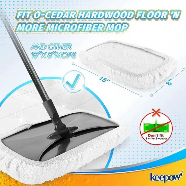 Alt view image 2 of 7 - KEEPOW Reusable Mop Pads Compatible with O Cedar Hardwood Floor'N More Microfiber Mop, Mop Refill Heads Replacements for Wet and Dry Use, 15x8 Inch, 6 Pack