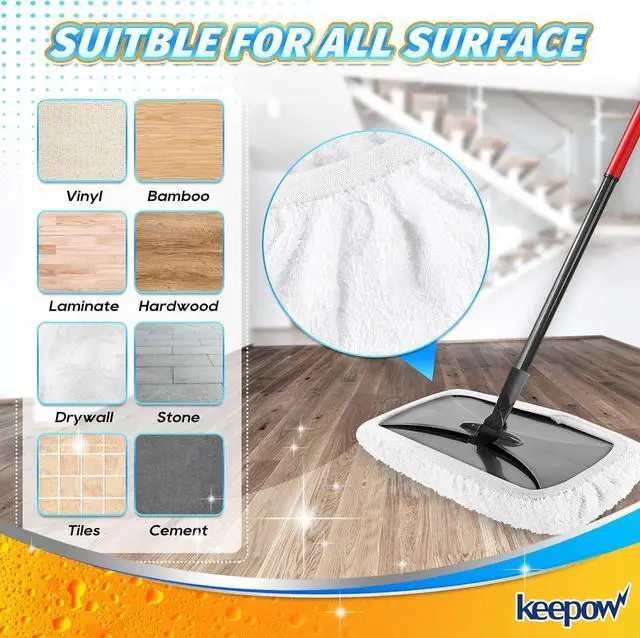 Alt view image 5 of 7 - KEEPOW Reusable Mop Pads Compatible with O Cedar Hardwood Floor'N More Microfiber Mop, Mop Refill Heads Replacements for Wet and Dry Use, 15x8 Inch, 6 Pack
