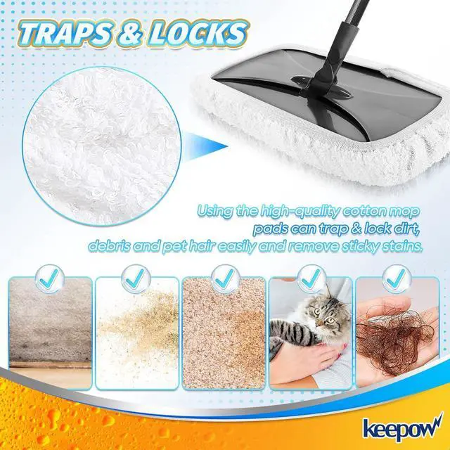 Alt view image 6 of 7 - KEEPOW Reusable Mop Pads Compatible with O Cedar Hardwood Floor'N More Microfiber Mop, Mop Refill Heads Replacements for Wet and Dry Use, 15x8 Inch, 6 Pack