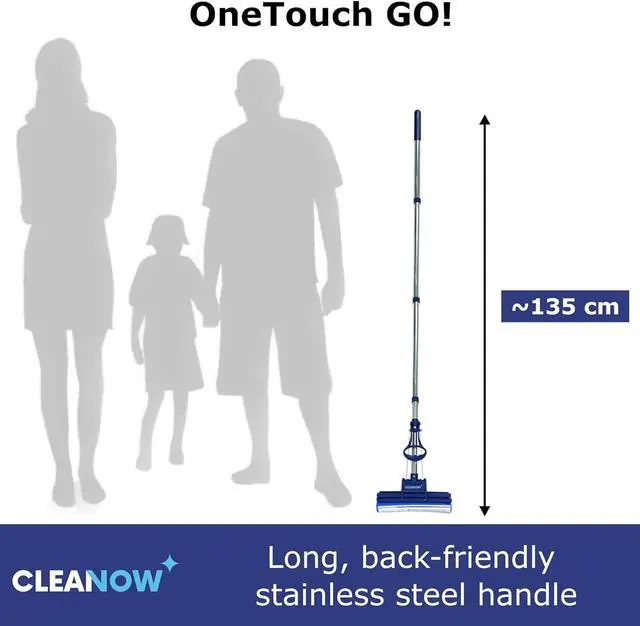 Alt view image 7 of 7 - OneTouch GO! Floor Cleaner, Floor Mops, Wring Mop, Mop with Wringing Function - Sponge mop for Cleaning Floors- with PVA Sponge and Stainless Steel mop Handle