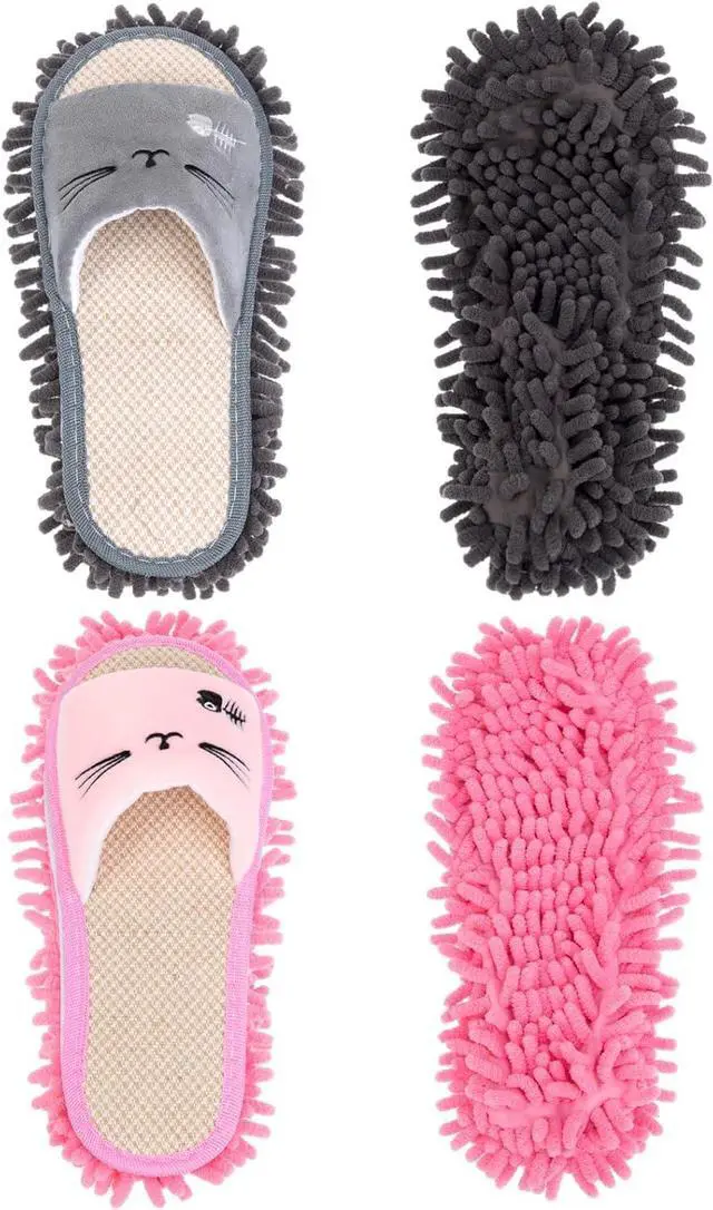 Main image of HooLing 2 Pairs Mop Slippers Microfiber Cleaning Dusting Unisex House Washable Mopping Slipper Household Tools for Wood Floor Dust Dirt Tool (Men's 7-9, Women's 8-10,Gray, Pink)