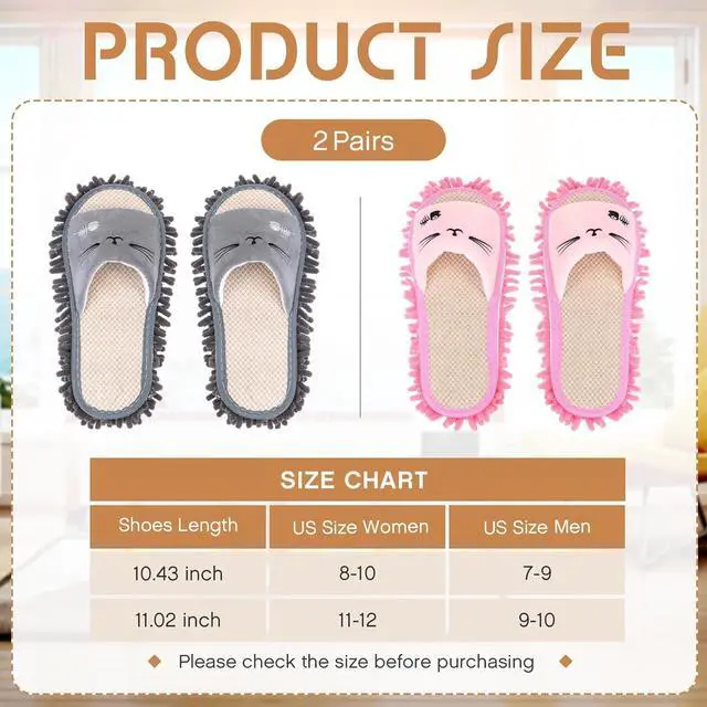 Alt view image 2 of 6 - HooLing 2 Pairs Mop Slippers Microfiber Cleaning Dusting Unisex House Washable Mopping Slipper Household Tools for Wood Floor Dust Dirt Tool (Men's 7-9, Women's 8-10,Gray, Pink)
