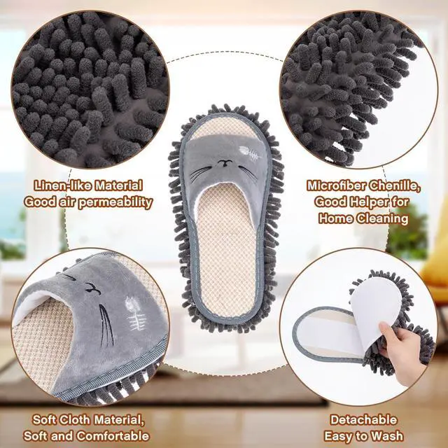 Alt view image 3 of 6 - HooLing 2 Pairs Mop Slippers Microfiber Cleaning Dusting Unisex House Washable Mopping Slipper Household Tools for Wood Floor Dust Dirt Tool (Men's 7-9, Women's 8-10,Gray, Pink)