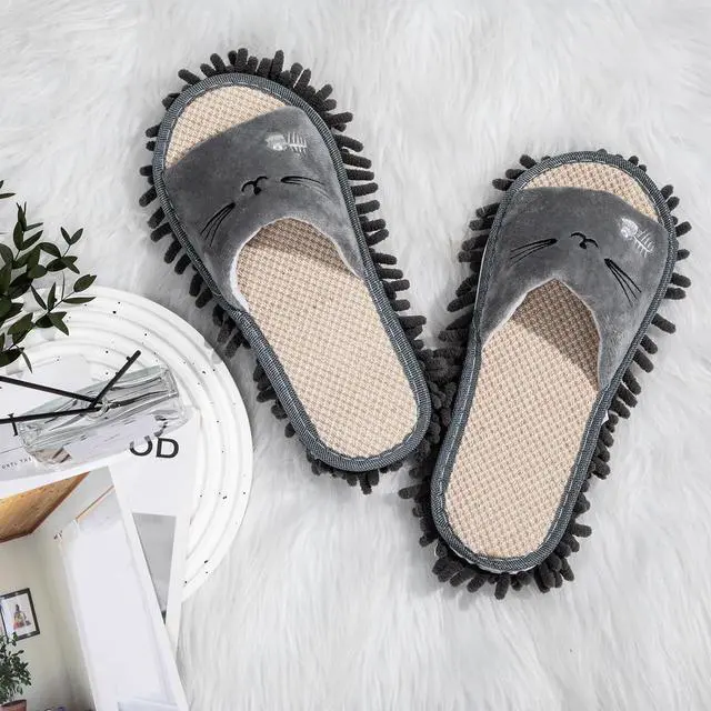 Alt view image 4 of 6 - HooLing 2 Pairs Mop Slippers Microfiber Cleaning Dusting Unisex House Washable Mopping Slipper Household Tools for Wood Floor Dust Dirt Tool (Men's 7-9, Women's 8-10,Gray, Pink)