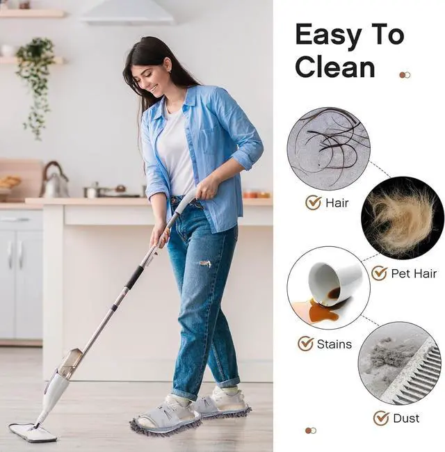 Alt view image 5 of 6 - HooLing 2 Pairs Mop Slippers Microfiber Cleaning Dusting Unisex House Washable Mopping Slipper Household Tools for Wood Floor Dust Dirt Tool (Men's 7-9, Women's 8-10,Gray, Pink)