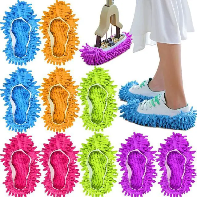 Main image of 10 Pieces Microfiber Mop Slippers Shoes Cover Soft Washable Reusable Floor Polishing Dust Dirt Hair Men Women Sweeper Cleaning Mop Tool for House Office Bathroom Kitchen, Multicolored 5 Pairs