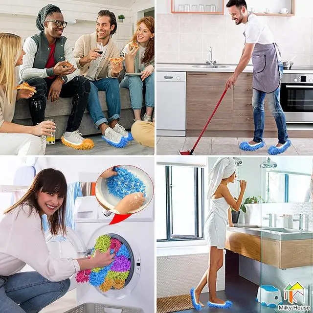 Alt view image 2 of 7 - 10 Pieces Microfiber Mop Slippers Shoes Cover Soft Washable Reusable Floor Polishing Dust Dirt Hair Men Women Sweeper Cleaning Mop Tool for House Office Bathroom Kitchen, Multicolored 5 Pairs