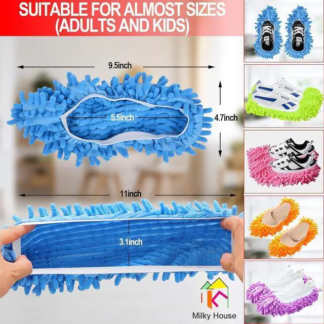 Alt view image 6 of 7 - 10 Pieces Microfiber Mop Slippers Shoes Cover Soft Washable Reusable Floor Polishing Dust Dirt Hair Men Women Sweeper Cleaning Mop Tool for House Office Bathroom Kitchen, Multicolored 5 Pairs