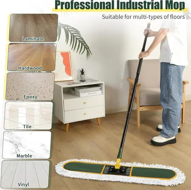 Alt view image 3 of 7 - 36" Commercial Dust Mop for Floor Cleaning with Replacement Mop Pads, Heavy Duty Industrial Large Floor Wet Dry Mop for Cleaning Office Garage Hardwood Warehouse Factory Mall