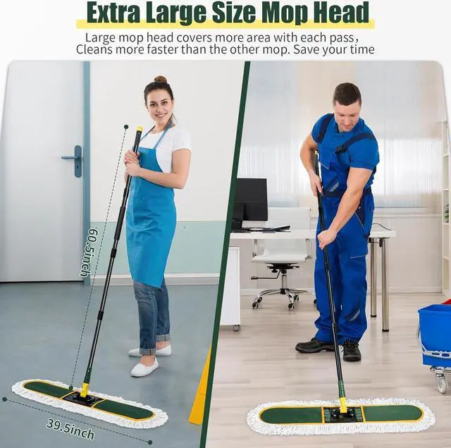 Alt view image 2 of 7 - 36" Commercial Dust Mop for Floor Cleaning with Replacement Mop Pads, Heavy Duty Industrial Large Floor Wet Dry Mop for Cleaning Office Garage Hardwood Warehouse Factory Mall