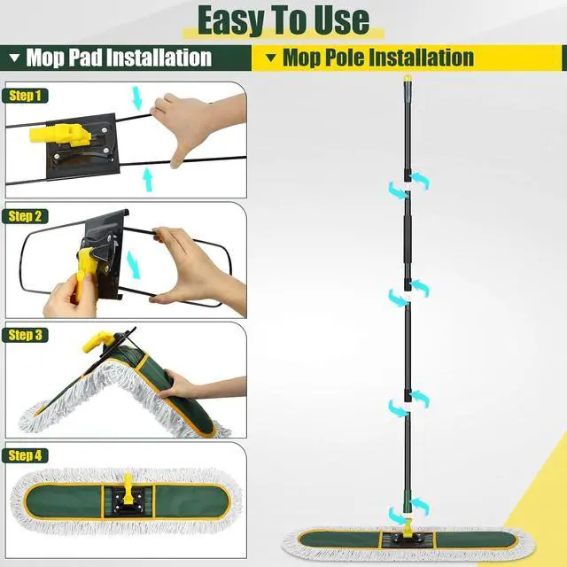 Alt view image 6 of 7 - 36" Commercial Dust Mop for Floor Cleaning with Replacement Mop Pads, Heavy Duty Industrial Large Floor Wet Dry Mop for Cleaning Office Garage Hardwood Warehouse Factory Mall