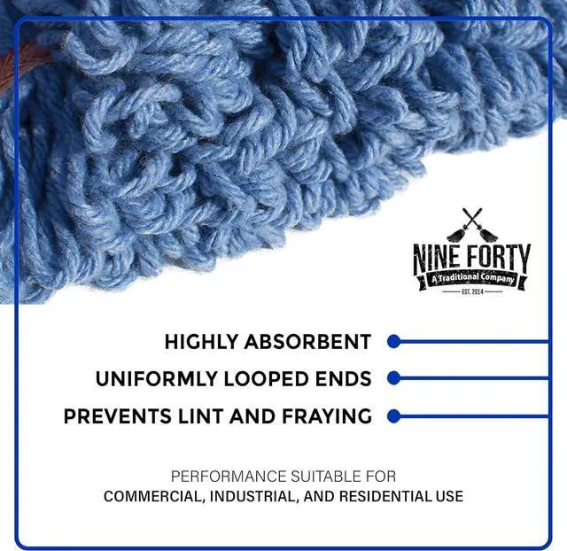 Alt view image 2 of 7 - Nine Forty 6-Pack Industrial and Commercial-Grade Looped End Wet Mop Head Refill - Heavy Duty 20 Inch 4-Ply Premium Synthetic Yarn - for Optimal Absorption and Durability - Blue (6 Pack, Large)