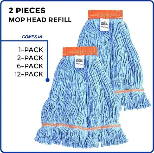 Alt view image 6 of 7 - Nine Forty 6-Pack Industrial and Commercial-Grade Looped End Wet Mop Head Refill - Heavy Duty 20 Inch 4-Ply Premium Synthetic Yarn - for Optimal Absorption and Durability - Blue (6 Pack, Large)