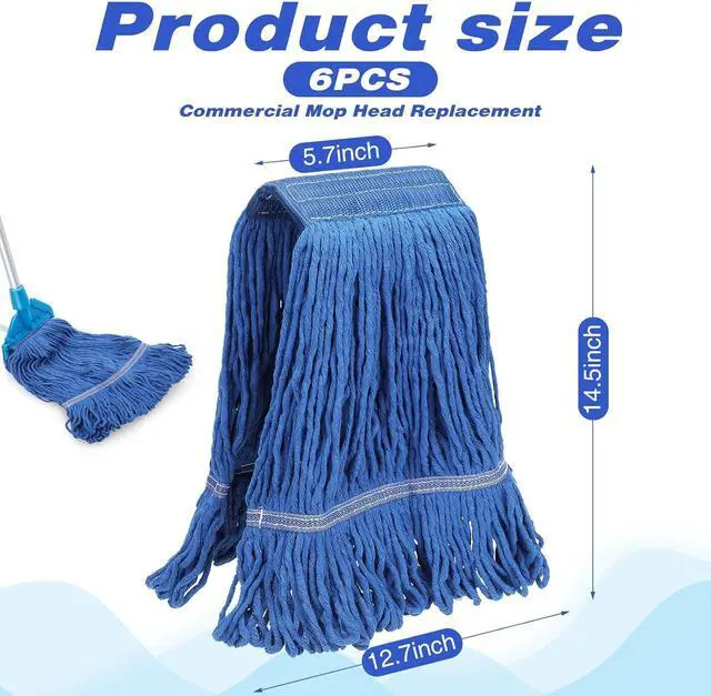 Alt view image 2 of 7 - Nuogo 6 Pieces Commercial Mop Head Replacement Floor Cleaning Wet Mop Heads Wet Mop Head Refills Heavy Duty Commercial Mop for Home Industrial Commercial Cleaning (Blue)
