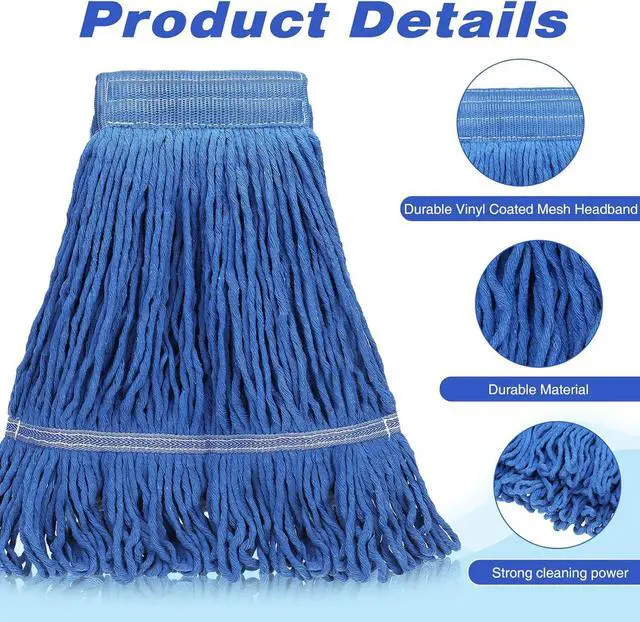 Alt view image 3 of 7 - Nuogo 6 Pieces Commercial Mop Head Replacement Floor Cleaning Wet Mop Heads Wet Mop Head Refills Heavy Duty Commercial Mop for Home Industrial Commercial Cleaning (Blue)