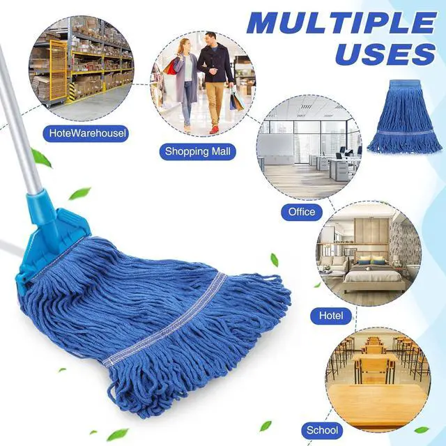 Alt view image 5 of 7 - Nuogo 6 Pieces Commercial Mop Head Replacement Floor Cleaning Wet Mop Heads Wet Mop Head Refills Heavy Duty Commercial Mop for Home Industrial Commercial Cleaning (Blue)