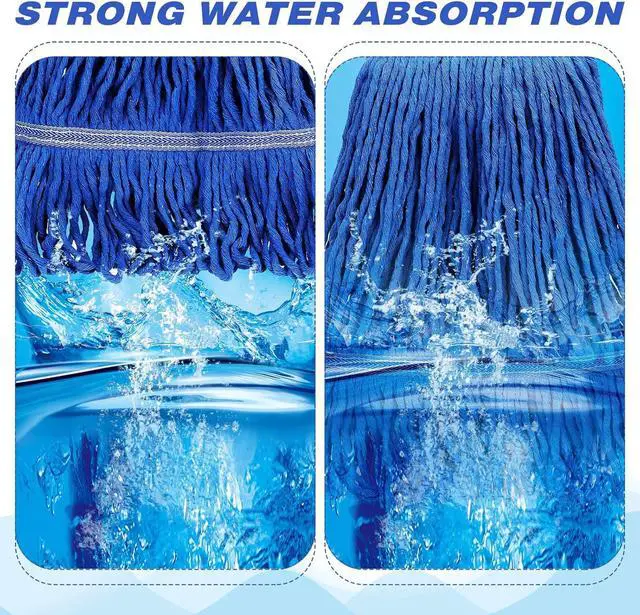 Alt view image 6 of 7 - Nuogo 6 Pieces Commercial Mop Head Replacement Floor Cleaning Wet Mop Heads Wet Mop Head Refills Heavy Duty Commercial Mop for Home Industrial Commercial Cleaning (Blue)